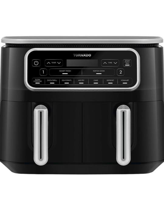 تخطي إلى بداية معرض الصور قلاية هوائية بدون زيت تورنيدو طهي مزدوج 2500 وات 8 لتر ديجيتال أسود × سيلفر THF-2508DU-BS