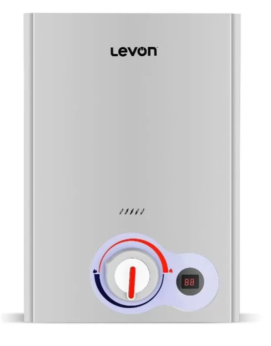 سخان غاز ليفون 6 لتر سيلفر ديجيتال بدون مدخنه بمحول كهرباء غاز طبيعى - 6518130